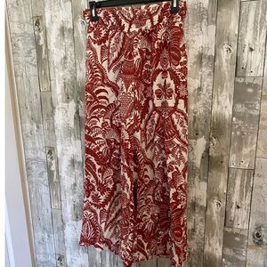 By Anthropologie copper and cream paisley print linen pants XS
